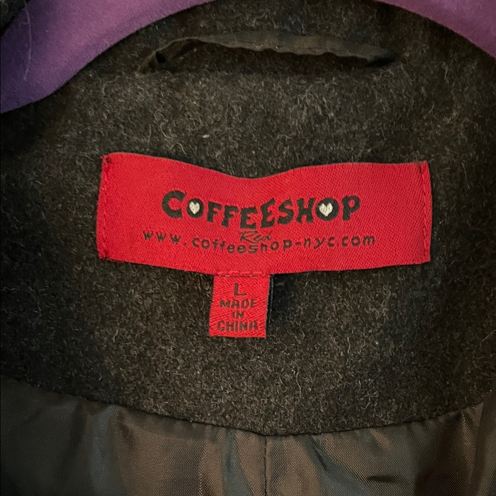 Coffee Shop wool silk lined Gray/Black Button-Up Jacket with belt - Picture 2 of 8